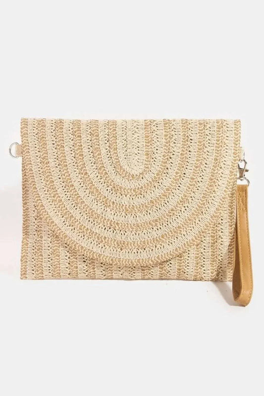 Two Tone Clutch Bag with woven natural texture and detachable wrist strap
