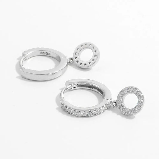 925 sterling silver hoop dangle earrings featuring sparkling circular accents for elegant style