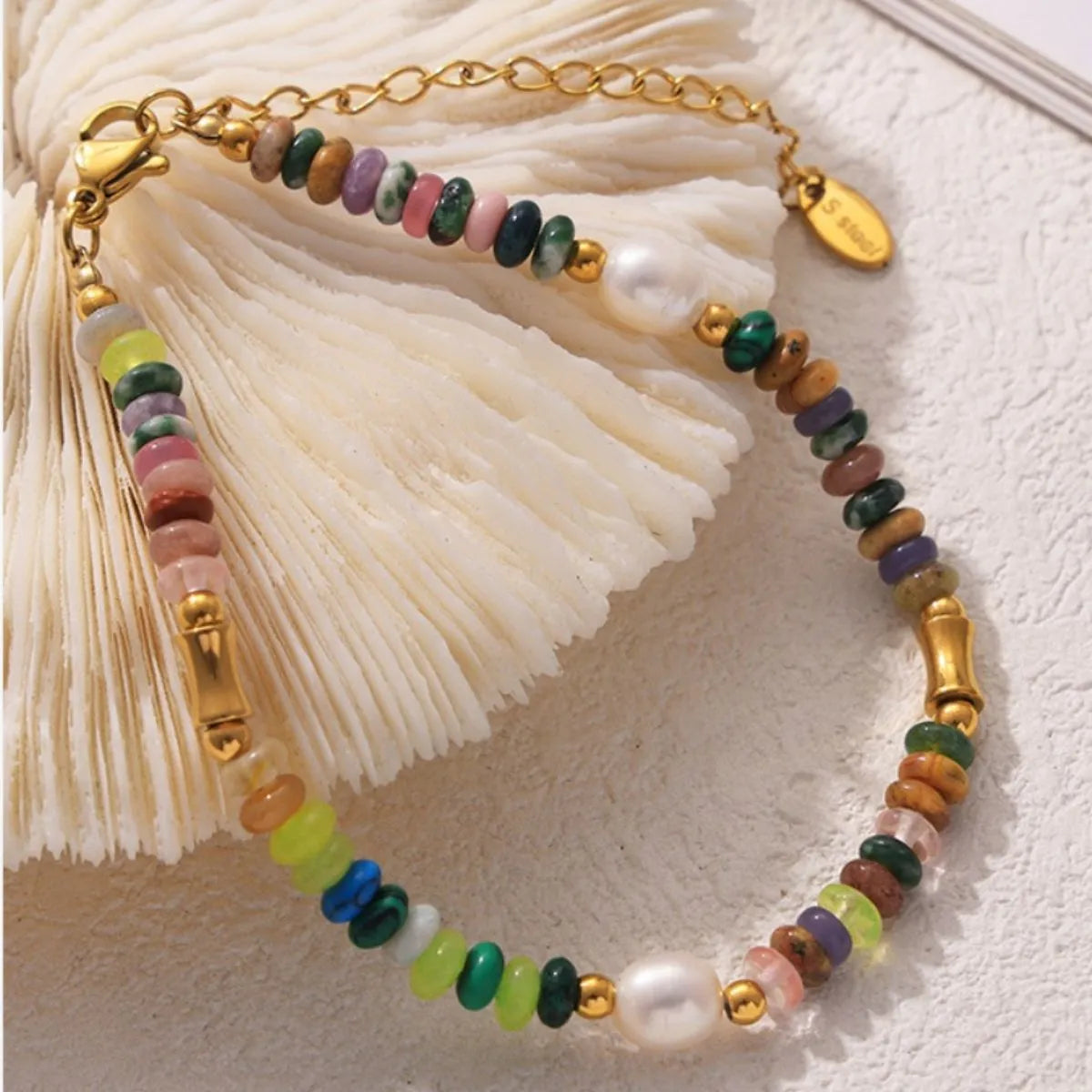 Trendsi Bohemian Natural Stone Jewelry Set featuring colorful beads and a pearl accent