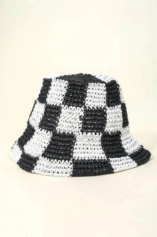 Trendsi checkered knit bucket hat in black and white for stylish sun protection