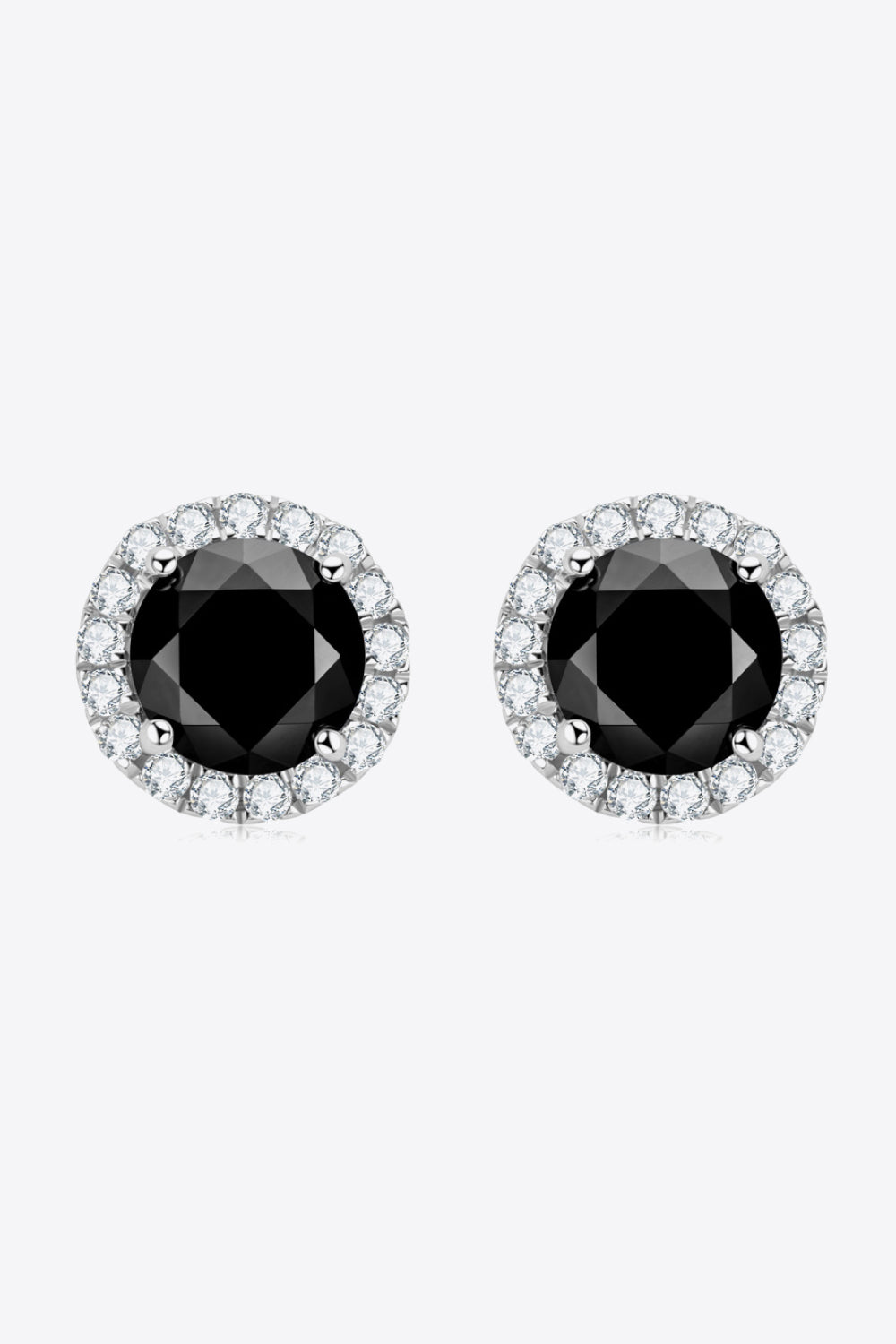 Elegant handmade silver earrings featuring a black gemstone surrounded by sparkling crystals