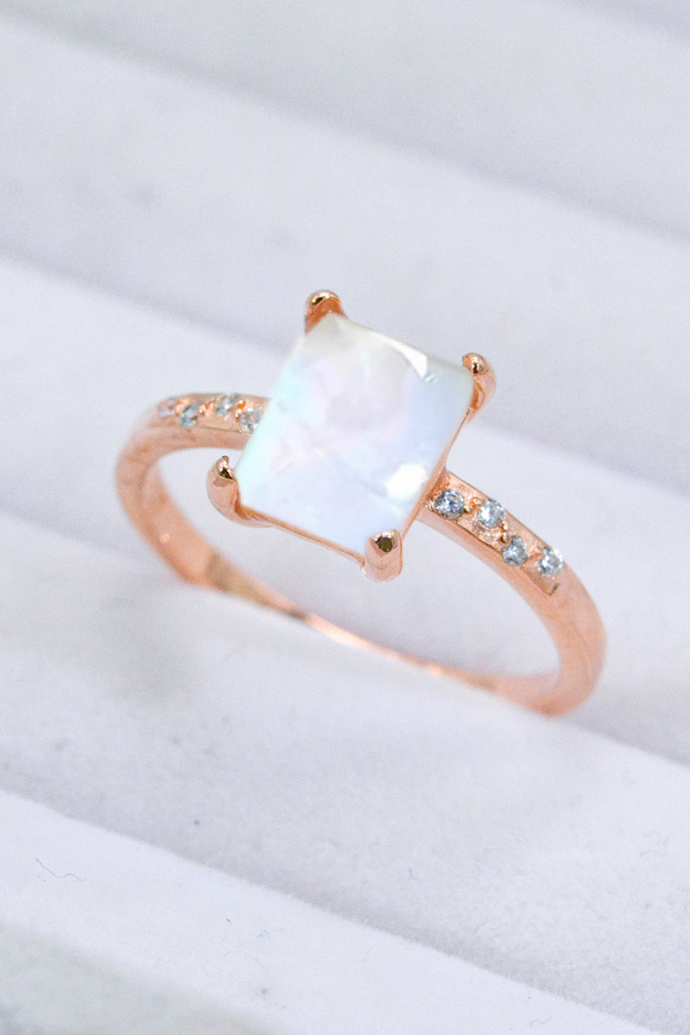 Trendsi Square Moonstone Ring with Rose Gold Band and Accent Stones for Elegant Style