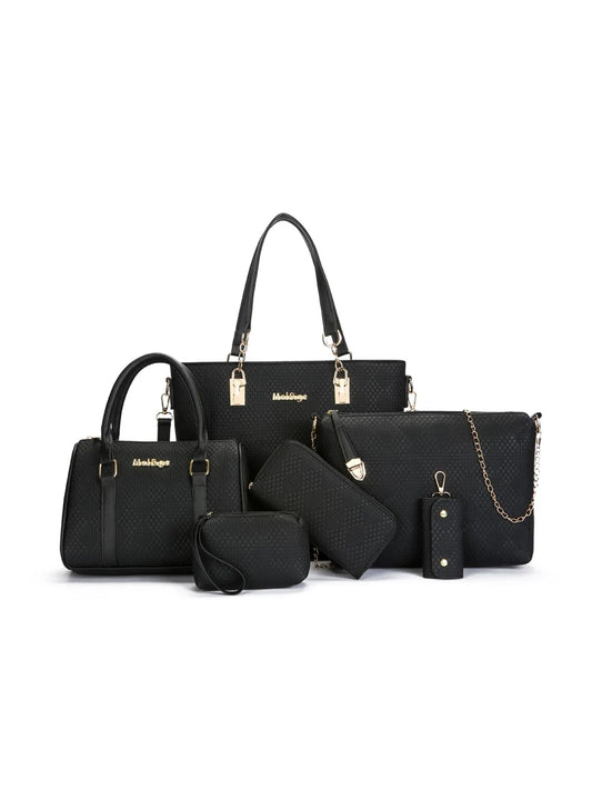 Elegant 6 piece handbag set in black featuring various styles for versatile fashion options